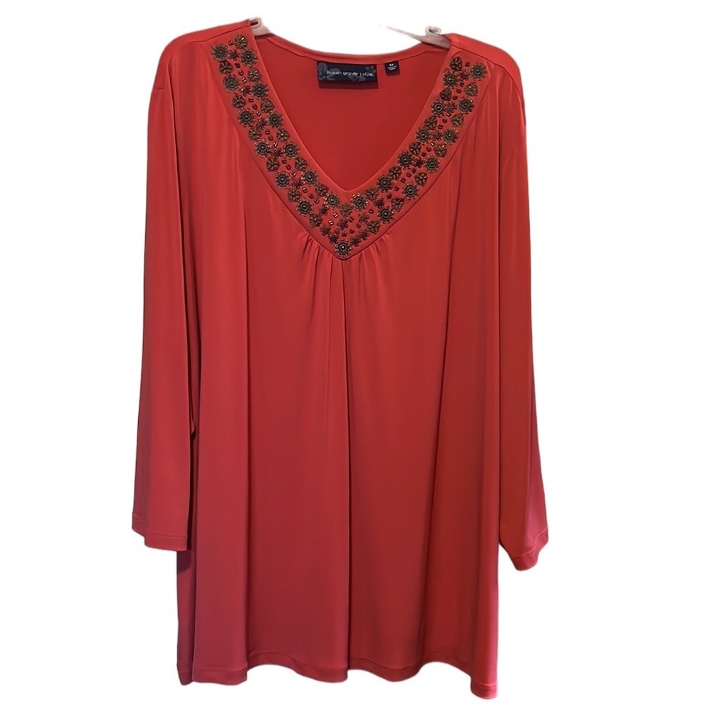 Susan Graver V-neck Beaded Top GE6